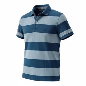 Tommy Hilfiger Mens Polo Shirt Custom Fit Short Sleeves Teal Green Stripes Small